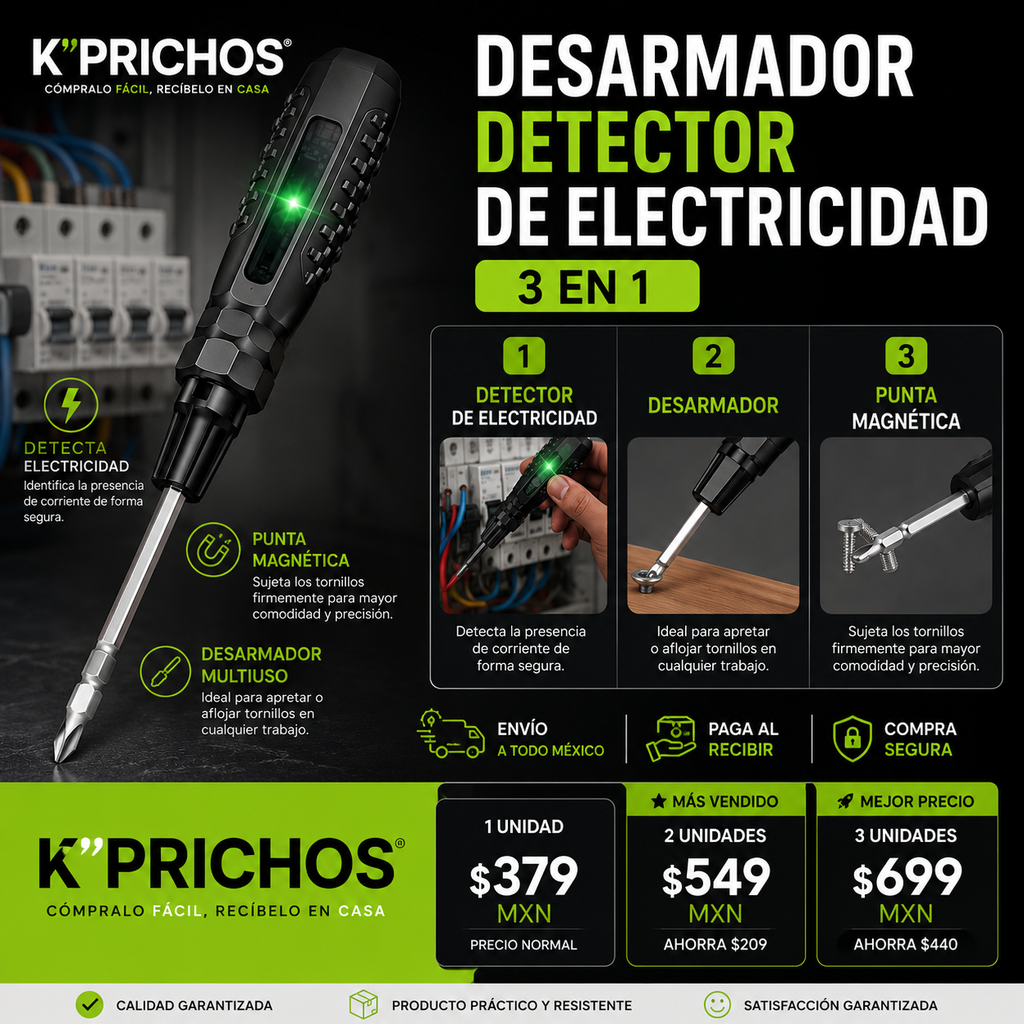 Desarmador Detector de Electricidad Magnético 3 en 1